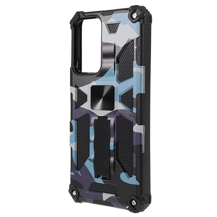 Camouflage Design Fall-proof Soft TPU Hard PC Dual Layer Protective Case Phone Shell with Kickstand for Xiaomi Redmi Note 11 Pro 5G (China) (MediaTek)/Note 11 Pro+ 5G - Mint Green