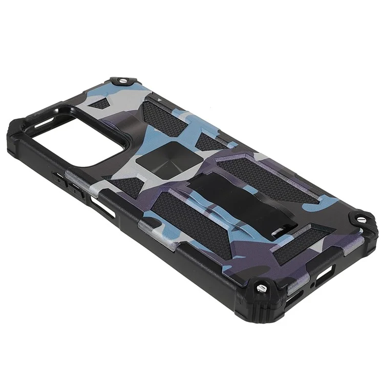Camouflage Design Fall-proof Soft TPU Hard PC Dual Layer Protective Case Phone Shell with Kickstand for Xiaomi Redmi Note 11 Pro 5G (China) (MediaTek)/Note 11 Pro+ 5G - Mint Green
