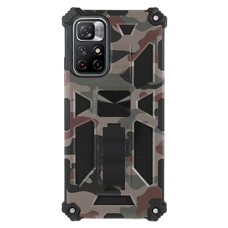 Für Xiaomi Redmi Anmerkung 11 5G (China) (mediatek)/note 11s 5G/Note 11T 5G Camouflage Design Soft TPU Hard PC Dual Layer Protective Case Telefonschale Mit Kickstand - Armeegrün