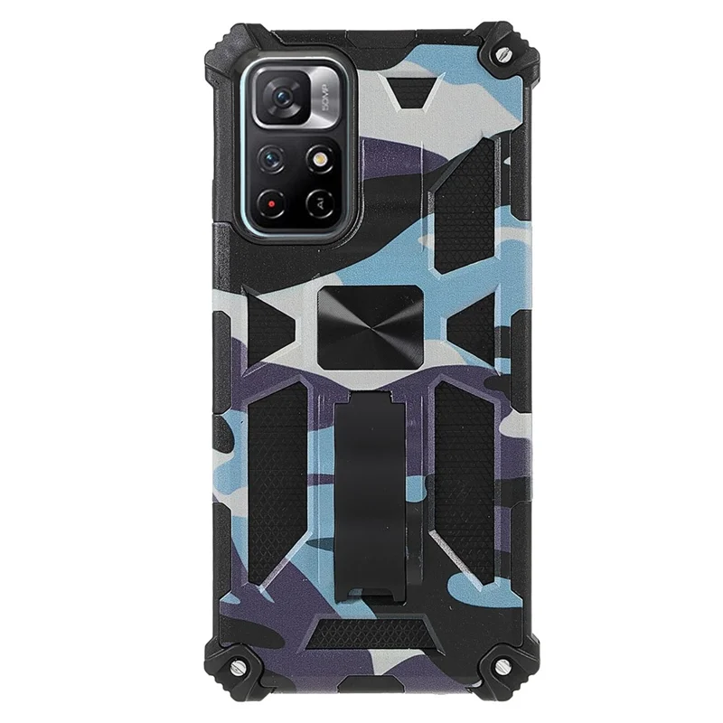 For Xiaomi Redmi Note 11 5G (China) (MediaTek)/Note 11S 5G/Note 11T 5G Camouflage Design Soft TPU Hard PC Dual Layer Protective Case Phone Shell with Kickstand - Mint Green
