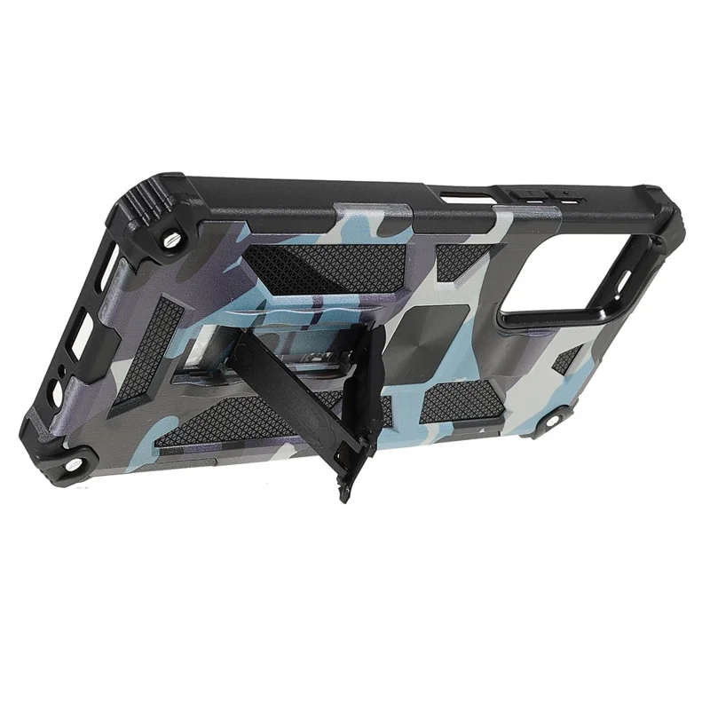 For Xiaomi Redmi Note 11 5G (China) (MediaTek)/Note 11S 5G/Note 11T 5G Camouflage Design Soft TPU Hard PC Dual Layer Protective Case Phone Shell with Kickstand - Mint Green