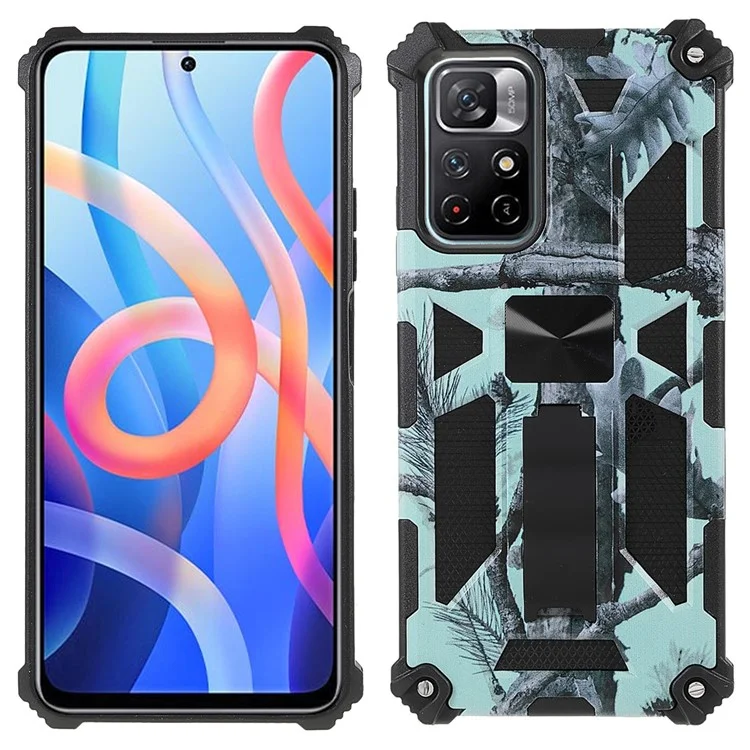 Para Xiaomi Redmi Note 11 5G (China) (mediatek)/nota 11s 5g/nota 11t 5g Design de Camuflagem TPU Soft TPU Hard PC Dual Camada de Proteção Caso de Proteção - Luz Verde