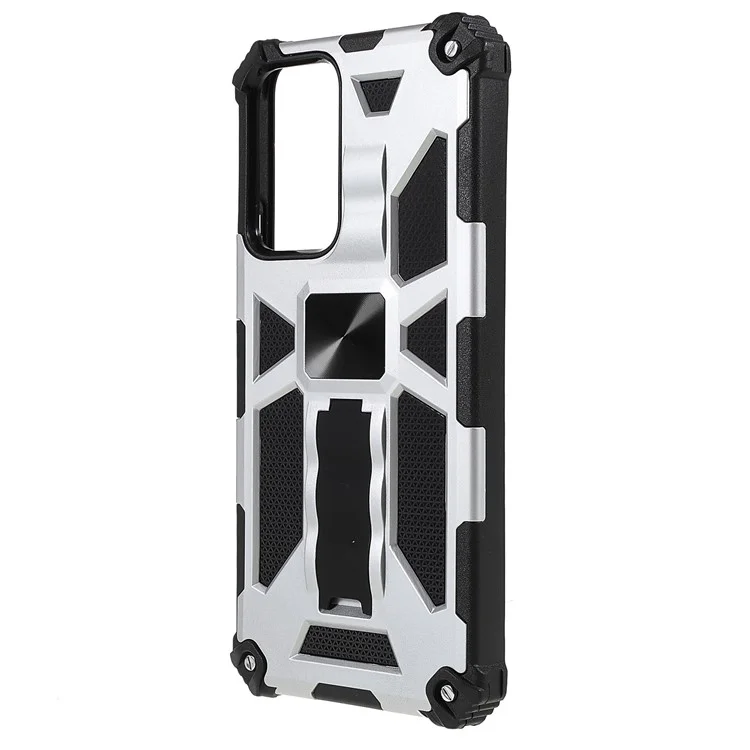 Kickstand Resistente a Arranhões TPU Flexível + Hard PC à Prova de Choque de Choque Com Folha de Metal Magnética Embutida Para Xiaomi Redmi Note 11 Pro + 5g/nota 11 Pro 5G (China) (MediaTek) - Prata