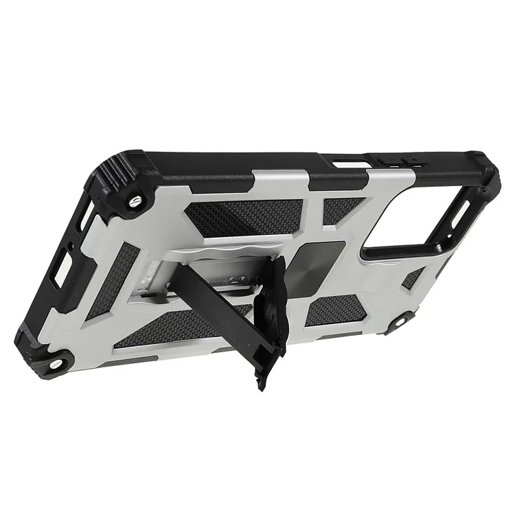 Kickstand Resistente a Arranhões TPU Flexível + Hard PC à Prova de Choque de Choque Com Folha de Metal Magnética Embutida Para Xiaomi Redmi Note 11 Pro + 5g/nota 11 Pro 5G (China) (MediaTek) - Prata