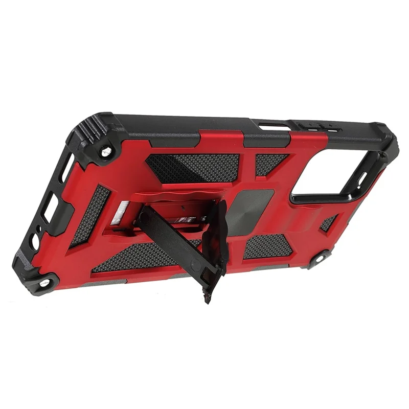 For Xiaomi Redmi Note 11 5G (China) (MediaTek)/Note 11S 5G/Note 11T 5G Finger-proof Mobile Phone Bag Cover Scratch-resistant Kickstand Inner TPU + Hard PC Shockproof Back Case - Red