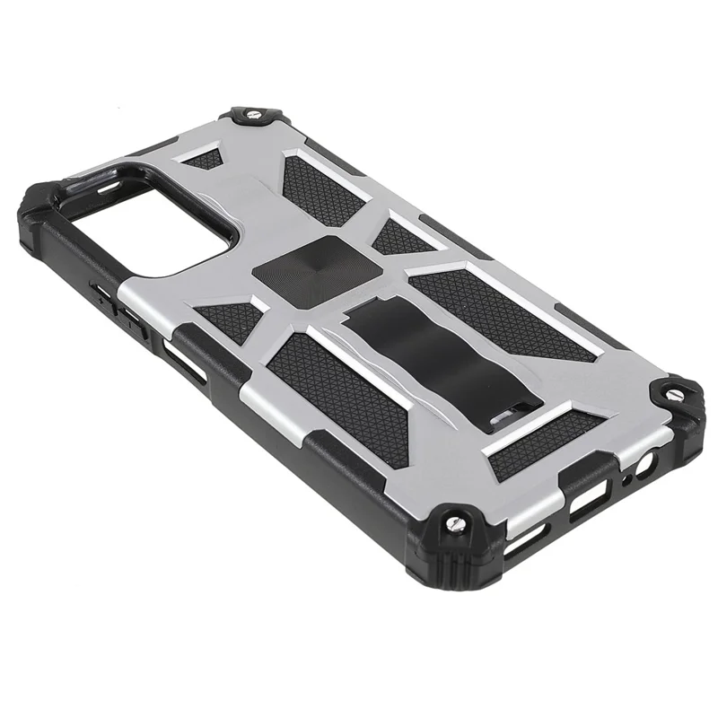 Para Xiaomi Redmi Note 11 5G (China) (mediatek)/nota 11s 5g/nota 11t 5g à Prova de Celular à Prova de Dedos Tampa de Celular Tampa de Arranhão Resistente ao Kickstand TPU + Caixa Traseira à Prova de Choque de PC Rígida - Prata