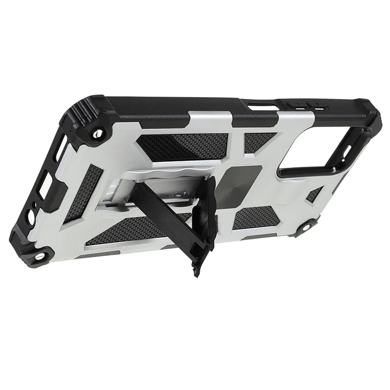 Para Xiaomi Redmi Note 11 5G (China) (mediatek)/nota 11s 5g/nota 11t 5g à Prova de Celular à Prova de Dedos Tampa de Celular Tampa de Arranhão Resistente ao Kickstand TPU + Caixa Traseira à Prova de Choque de PC Rígida - Prata