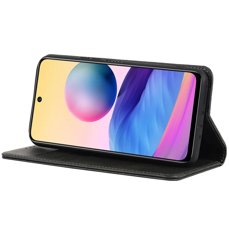Магнитно -поглощение Кожи Кожи Shockpereper Tpu Стенда Flip Wallet Cover Для Xiaomi Redmi Note 10 je - Черный