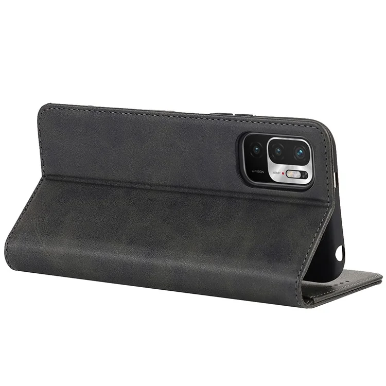 Магнитно -поглощение Кожи Кожи Shockpereper Tpu Стенда Flip Wallet Cover Для Xiaomi Redmi Note 10 je - Черный