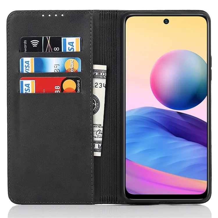 Магнитно -поглощение Кожи Кожи Shockpereper Tpu Стенда Flip Wallet Cover Для Xiaomi Redmi Note 10 je - Черный