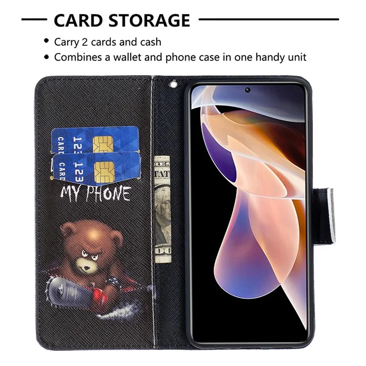 Pattern Printing PU Leather Folio Flip Stand Wallet Cover Shockproof Phone Case Shell for Xiaomi Redmi Note 11 Pro 5G (China) (MediaTek)/Note 11 Pro+ 5G - Bear