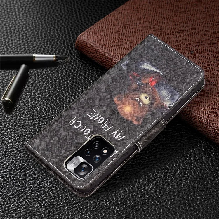 Pattern Printing PU Leather Folio Flip Stand Wallet Cover Shockproof Phone Case Shell for Xiaomi Redmi Note 11 Pro 5G (China) (MediaTek)/Note 11 Pro+ 5G - Bear
