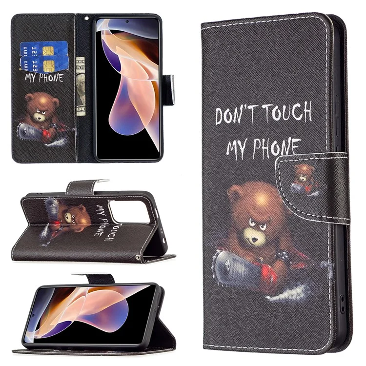 Pattern Printing PU Leather Folio Flip Stand Wallet Cover Shockproof Phone Case Shell for Xiaomi Redmi Note 11 Pro 5G (China) (MediaTek)/Note 11 Pro+ 5G - Bear