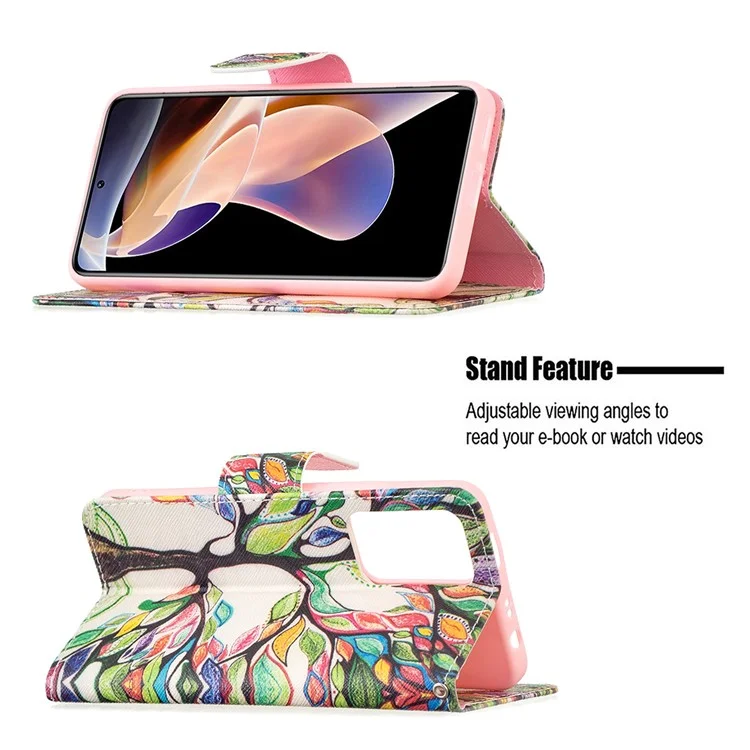 Modèle D'impression PU Cuir Folio Flip Stand Couvercle Couvre-shockproof Phroping Phone Caxe Shell Pour Xiaomi Redmi Note 11 Pro 5G (chine) (mediatek) / Note 11 Pro + 5G - Arbre à Vie