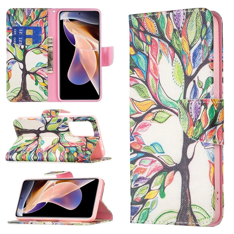 Étui Portefeuille Rabattable avec Motif Imprimé en Cuir PU, Support, Coque de Protection Antichoc pour Xiaomi Redmi Note 11 Pro 5G (Chine) (MediaTek)/Note 11 Pro+ 5G - Arbre de Vie