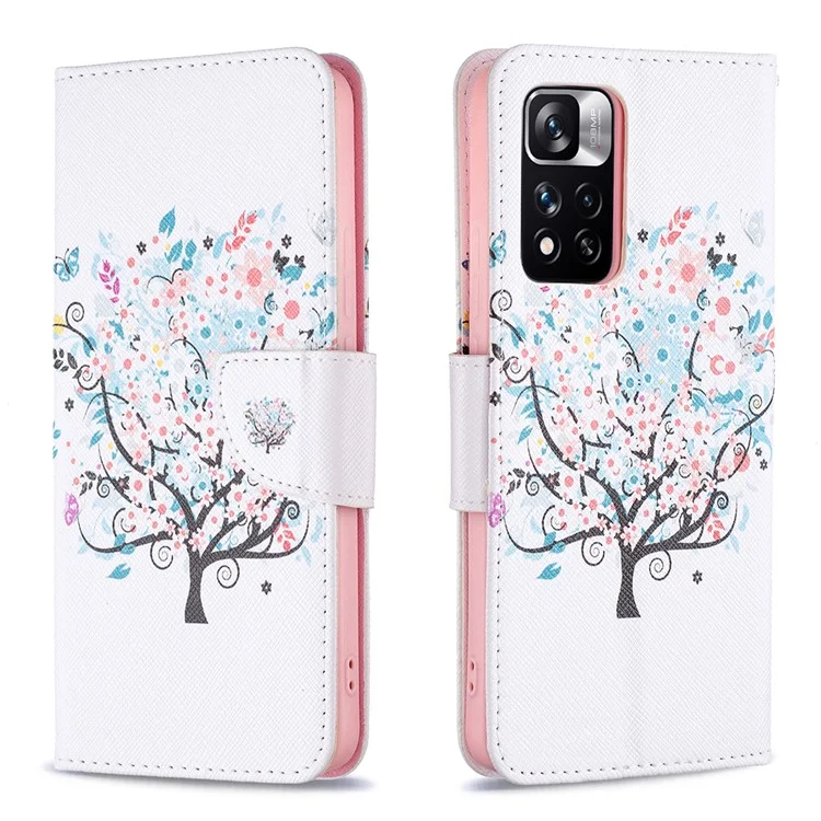 Impresión de Patrones PU Cuero Folio Flip Soport Cover de la Billetera de la Carcasa Del Teléfono a Prueba de Choque Para Xiaomi Redmi Note 11 Pro 5G (China) (mediatek)/nota 11 Pro+ 5G - Árbol de Flores