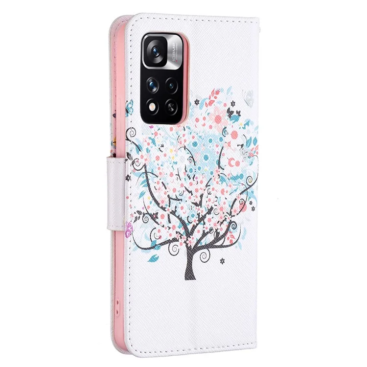 Impresión de Patrones PU Cuero Folio Flip Soport Cover de la Billetera de la Carcasa Del Teléfono a Prueba de Choque Para Xiaomi Redmi Note 11 Pro 5G (China) (mediatek)/nota 11 Pro+ 5G - Árbol de Flores