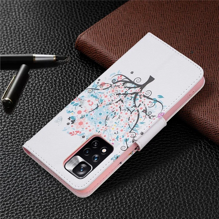Impresión de Patrones PU Cuero Folio Flip Soport Cover de la Billetera de la Carcasa Del Teléfono a Prueba de Choque Para Xiaomi Redmi Note 11 Pro 5G (China) (mediatek)/nota 11 Pro+ 5G - Árbol de Flores