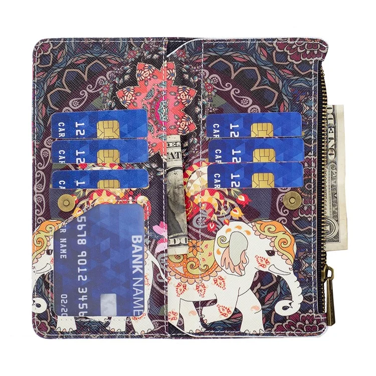 Pattern Printing PU Leather Zipper Wallet Case Stand Cover for Xiaomi Redmi Note 11 Pro 5G (China) (Mediatek) / Note 11 Pro+ 5G - Flower and Elephant