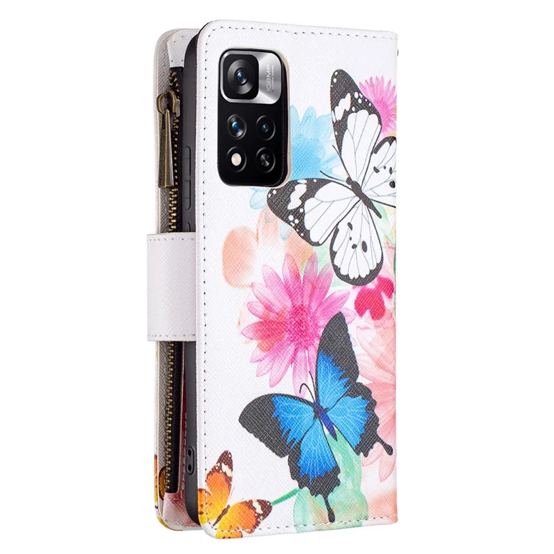 Mönstrad PU-läder med blixtlås plånbok med ställfunktion för Xiaomi Redmi Note 11 Pro 5G (Kina) (Mediatek) / Note 11 Pro+ 5G – Två fjärilar