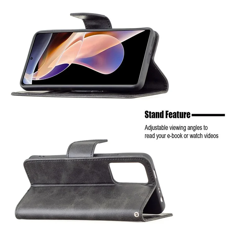 Shock-absorption Textured PU Leather Phone Wallet Case Cover with Stand and Wrist Strap for Xiaomi Redmi Note 11 Pro+ 5G/Redmi Note 11 Pro 5G (China) (MediaTek) - Black