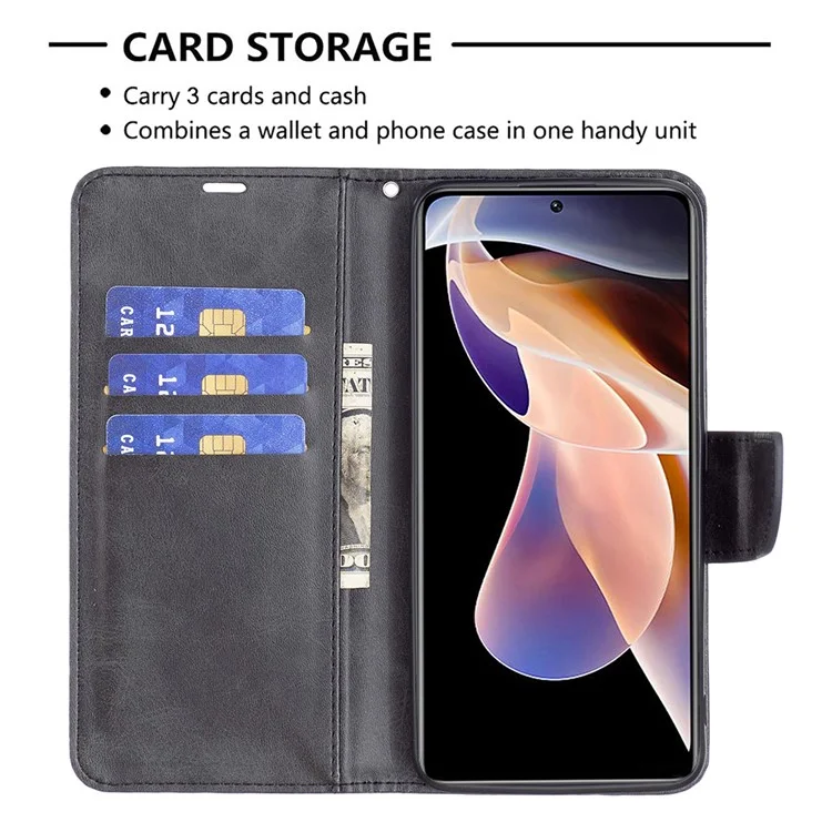 Shock-absorption Textured PU Leather Phone Wallet Case Cover with Stand and Wrist Strap for Xiaomi Redmi Note 11 Pro+ 5G/Redmi Note 11 Pro 5G (China) (MediaTek) - Black