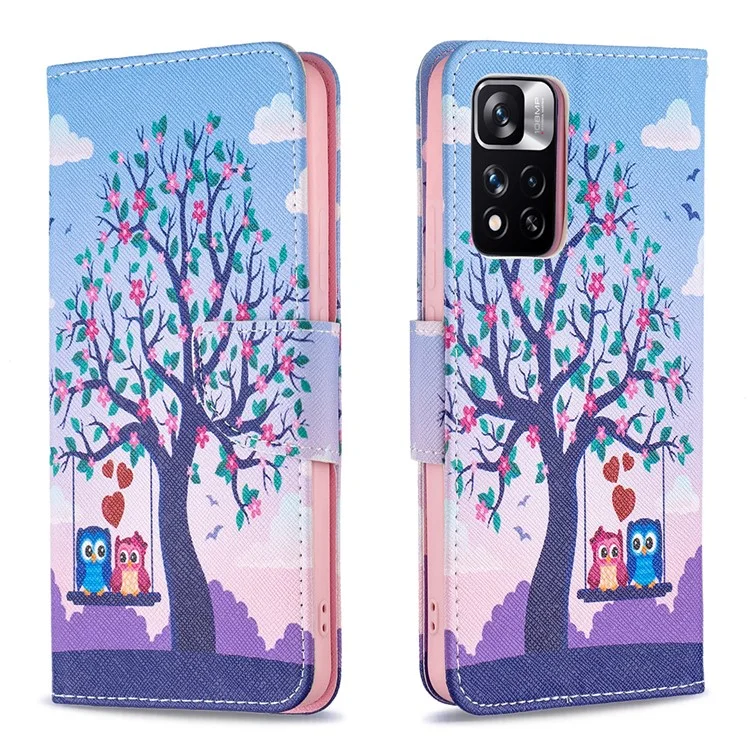 Funda de Billetera con Tapa de Piel y Soporte Giratorio para Xiaomi Redmi Note 11 Pro+ 5G/Redmi Note 11 Pro 5G (China) (MediaTek) - Dos Búhos