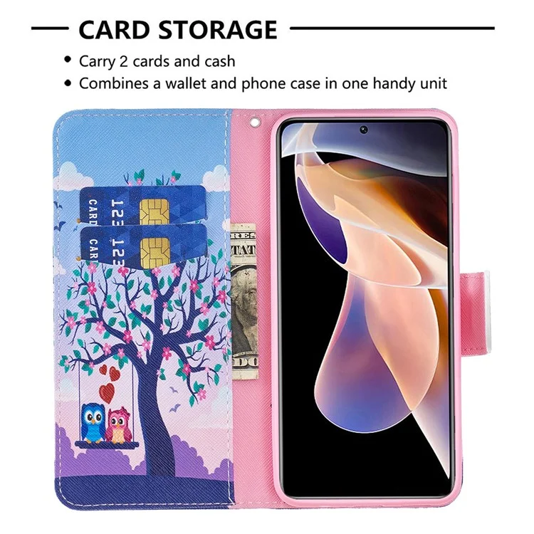 Funda de Billetera con Tapa de Piel y Soporte Giratorio para Xiaomi Redmi Note 11 Pro+ 5G/Redmi Note 11 Pro 5G (China) (MediaTek) - Dos Búhos