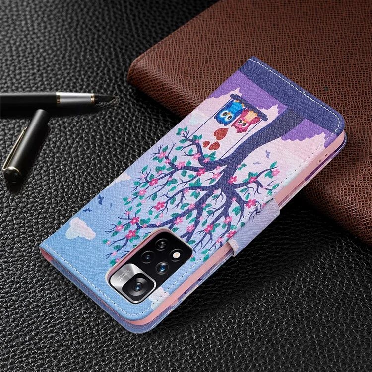 Modèle D'impression Anti-folio Flip en Cuir Stand Portefeuille Portefeuille Pour Xiaomi Redmi Note 11 Pro + 5g / Redmi Note 11 Pro 5g (chine) (MediaTek) - Deux Hiboux