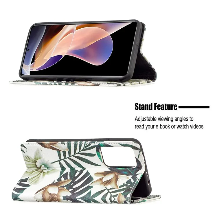 Magnetic Auto-absorbed Pattern Printing Leather Case Wallet Horizontal Viewing Stand Phone Flip Cover for Xiaomi Redmi Note 11 Pro+ 5G/Redmi Note 11 Pro 5G (China) (MediaTek) - Flower and Leaves
