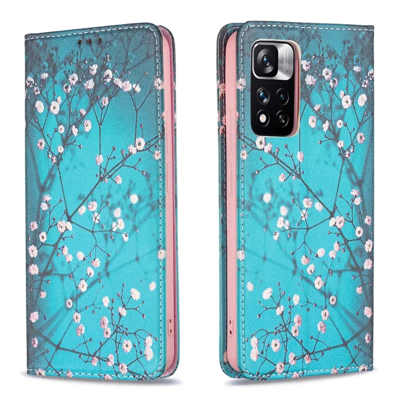 Magnetic Auto-absorbed Pattern Printing Leather Case Wallet Horizontal Viewing Stand Phone Flip Cover for Xiaomi Redmi Note 11 Pro+ 5G/Redmi Note 11 Pro 5G (China) (MediaTek) - Plum Blossom