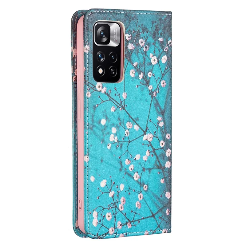 Magnetic Auto-absorbed Pattern Printing Leather Case Wallet Horizontal Viewing Stand Phone Flip Cover for Xiaomi Redmi Note 11 Pro+ 5G/Redmi Note 11 Pro 5G (China) (MediaTek) - Plum Blossom
