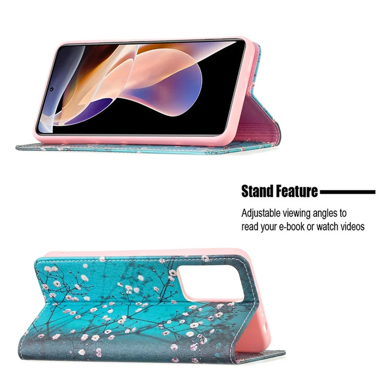 Magnetic Auto-absorbed Pattern Printing Leather Case Wallet Horizontal Viewing Stand Phone Flip Cover for Xiaomi Redmi Note 11 Pro+ 5G/Redmi Note 11 Pro 5G (China) (MediaTek) - Plum Blossom