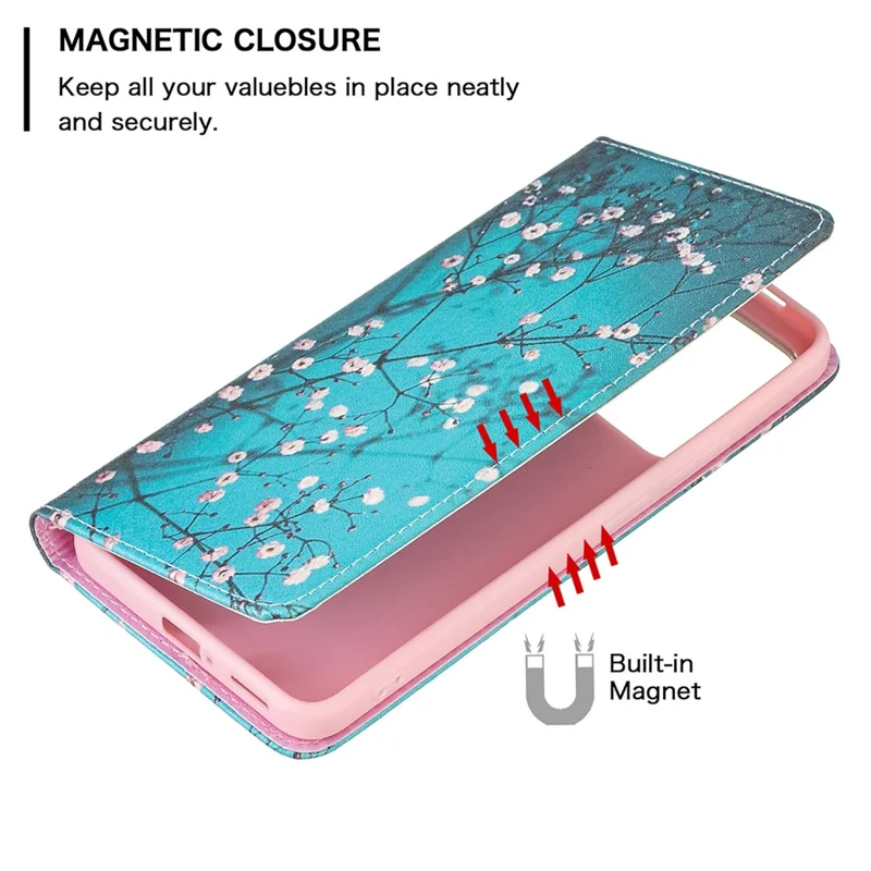Magnetic Auto-absorbed Pattern Printing Leather Case Wallet Horizontal Viewing Stand Phone Flip Cover for Xiaomi Redmi Note 11 Pro+ 5G/Redmi Note 11 Pro 5G (China) (MediaTek) - Plum Blossom