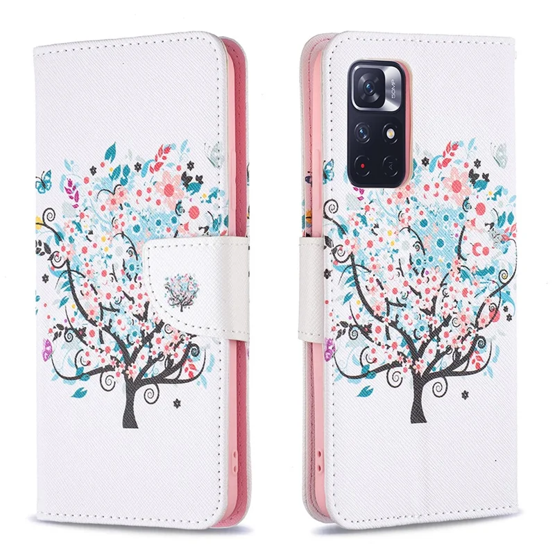 For Xiaomi Redmi Note 11 5G (China) (MediaTek)/Note 11S 5G/Note 11T 5G Pattern Printing Magnetic Clasp PU Leather Folio Flip Stand Wallet Cover Phone Case Shell - Flower Tree