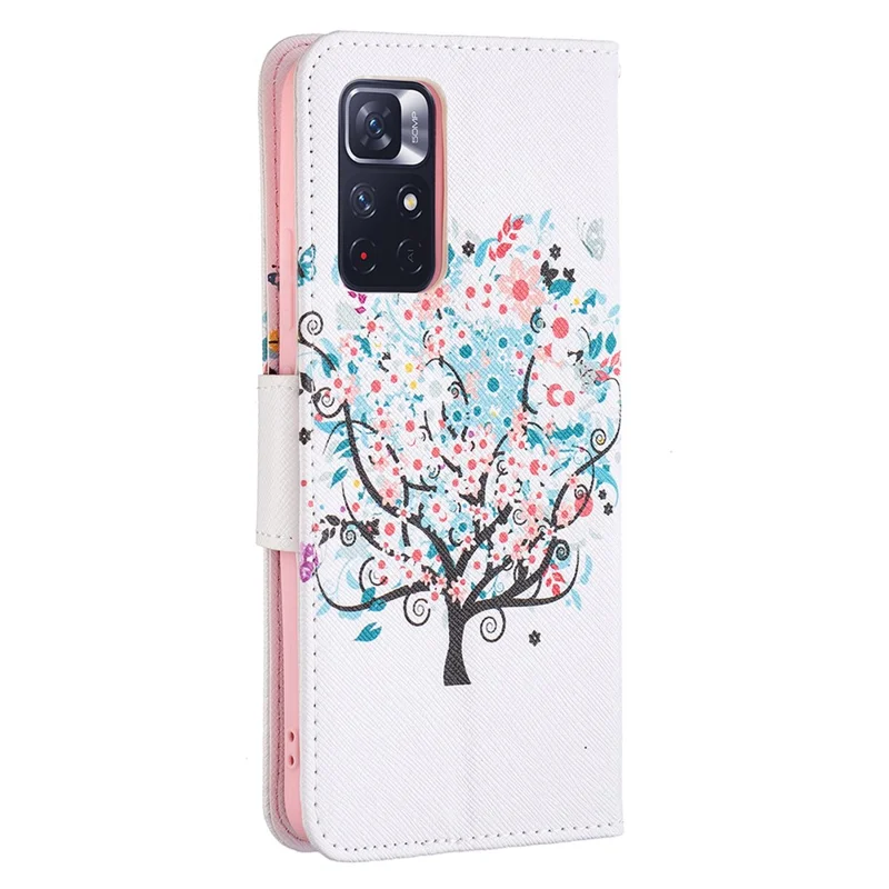 For Xiaomi Redmi Note 11 5G (China) (MediaTek)/Note 11S 5G/Note 11T 5G Pattern Printing Magnetic Clasp PU Leather Folio Flip Stand Wallet Cover Phone Case Shell - Flower Tree
