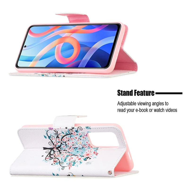 For Xiaomi Redmi Note 11 5G (China) (MediaTek)/Note 11S 5G/Note 11T 5G Pattern Printing Magnetic Clasp PU Leather Folio Flip Stand Wallet Cover Phone Case Shell - Flower Tree