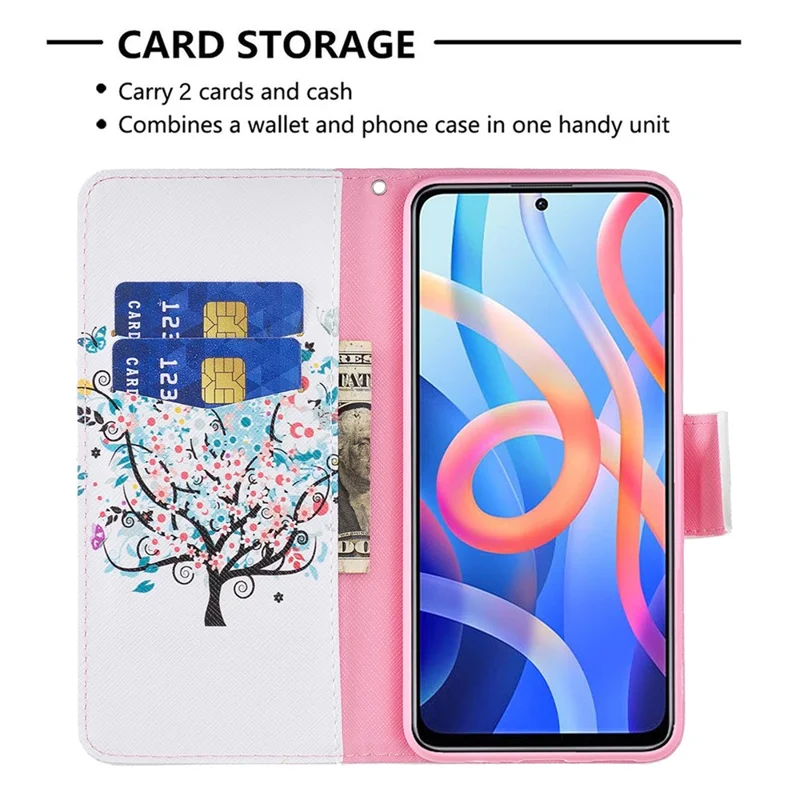 For Xiaomi Redmi Note 11 5G (China) (MediaTek)/Note 11S 5G/Note 11T 5G Pattern Printing Magnetic Clasp PU Leather Folio Flip Stand Wallet Cover Phone Case Shell - Flower Tree