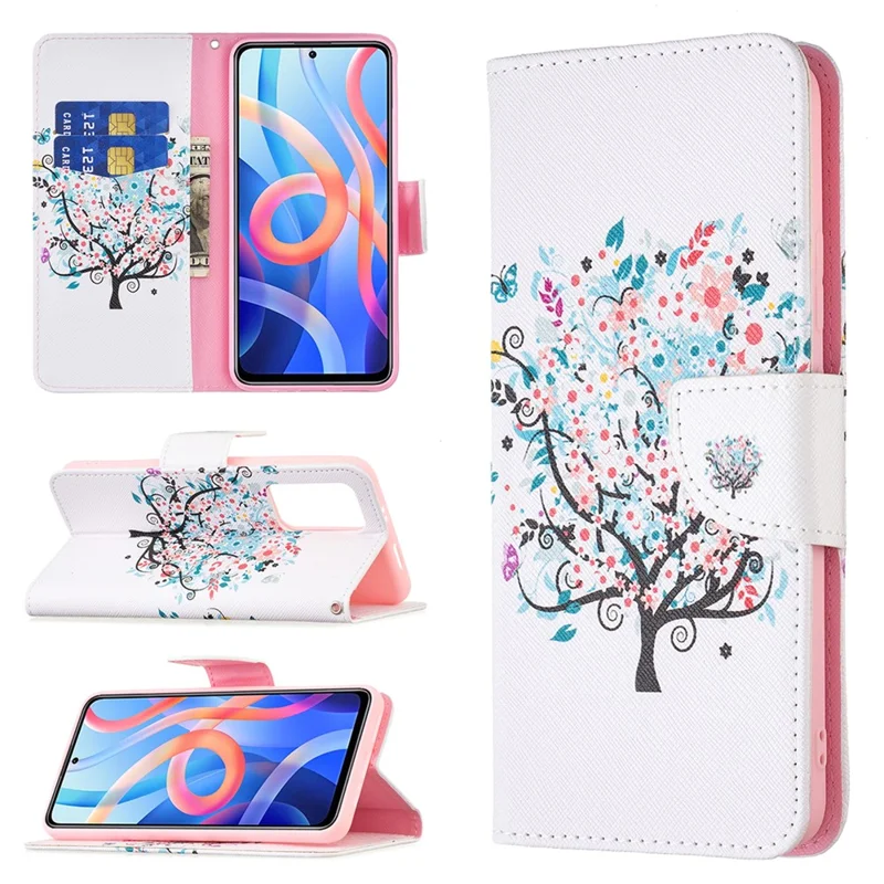 For Xiaomi Redmi Note 11 5G (China) (MediaTek)/Note 11S 5G/Note 11T 5G Pattern Printing Magnetic Clasp PU Leather Folio Flip Stand Wallet Cover Phone Case Shell - Flower Tree