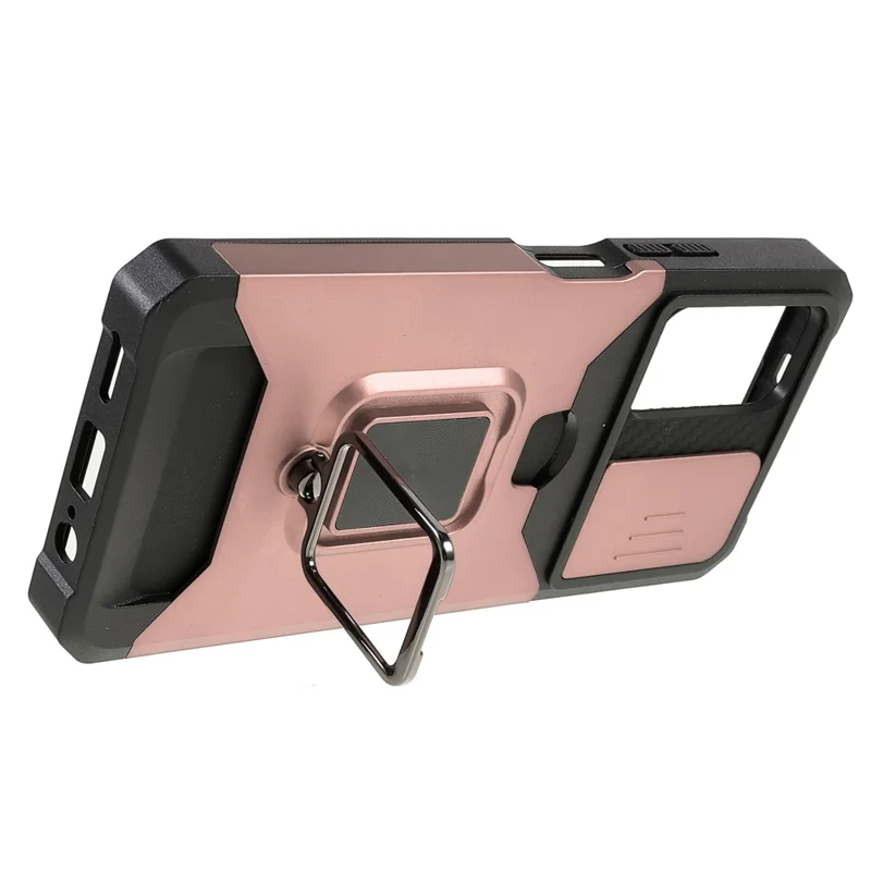 Kamera Slider PC + TPU telefonbeskyttelse med kortslot og støttefod design stødfast telebeskyttelse til Xiaomi Redmi Note 11 5G (Kina) (MediaTek)/Note 11S 5G/Note 11T 5G - Rosenød