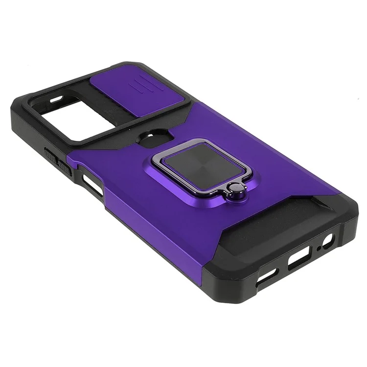 Camera Slider PC + TPU Phone Case Card Slot and Kickstand Design Shockproof Phone Cover for Xiaomi Redmi Note 11 5G (China) (MediaTek)/Note 11S 5G/Note 11T 5G - Purple