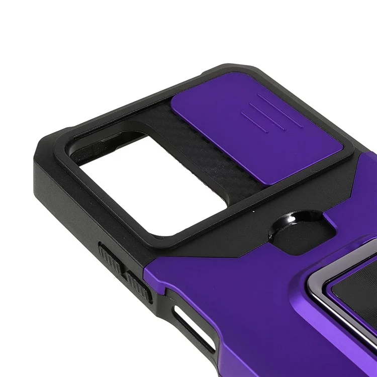 Camera Slider PC + TPU Phone Case Card Slot and Kickstand Design Shockproof Phone Cover for Xiaomi Redmi Note 11 5G (China) (MediaTek)/Note 11S 5G/Note 11T 5G - Purple