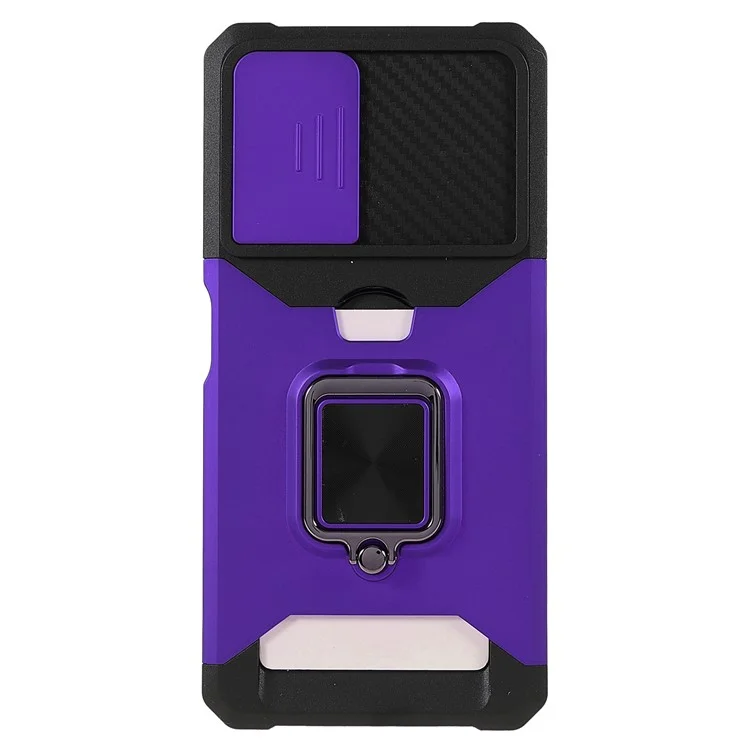 Camera Slider PC + TPU Phone Case Card Slot and Kickstand Design Shockproof Phone Cover for Xiaomi Redmi Note 11 5G (China) (MediaTek)/Note 11S 5G/Note 11T 5G - Purple