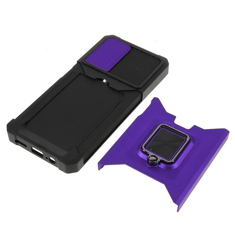 Camera Slider PC + TPU Phone Case Card Slot and Kickstand Design Shockproof Phone Cover for Xiaomi Redmi Note 11 5G (China) (MediaTek)/Note 11S 5G/Note 11T 5G - Purple