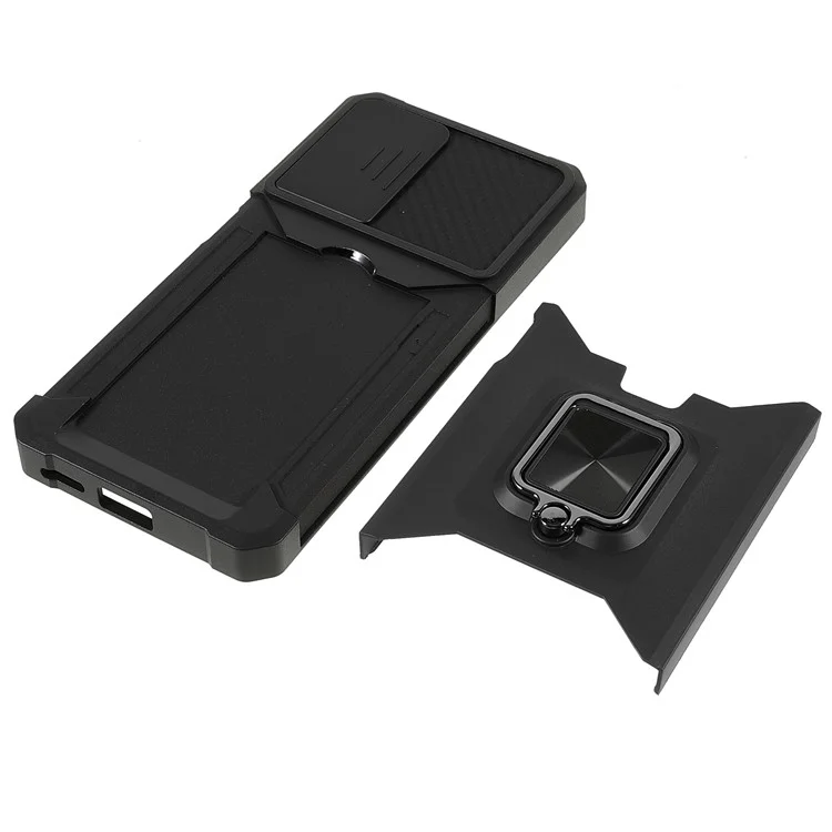 Caméra de Protection Anti-automne PC + TPU TPU Téléphone Carte de Cartes de Boîtier et Conception de Kickstand Couverture de Téléphone Pour Xiaomi Redmi Note 11 Pro 5G (chine) (mediatek) / Note 11 Pro + 5G - le Noir