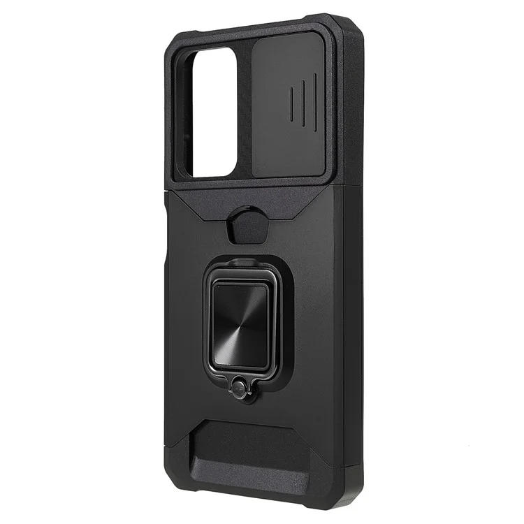 Caméra de Protection Anti-automne PC + TPU TPU Téléphone Carte de Cartes de Boîtier et Conception de Kickstand Couverture de Téléphone Pour Xiaomi Redmi Note 11 Pro 5G (chine) (mediatek) / Note 11 Pro + 5G - le Noir