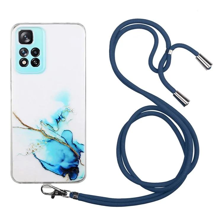 Soft TPU Case Marble Pattern Embossment Protective Cover with Adjustable Long Lanyard for Xiaomi Redmi Note 11 Pro 5G (China) (MediaTek)/Note 11 Pro+ 5G - Blue