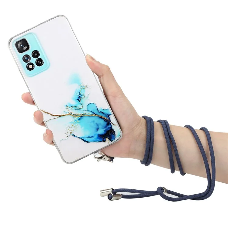 Soft TPU Case Marble Pattern Embossment Protective Cover with Adjustable Long Lanyard for Xiaomi Redmi Note 11 Pro 5G (China) (MediaTek)/Note 11 Pro+ 5G - Blue