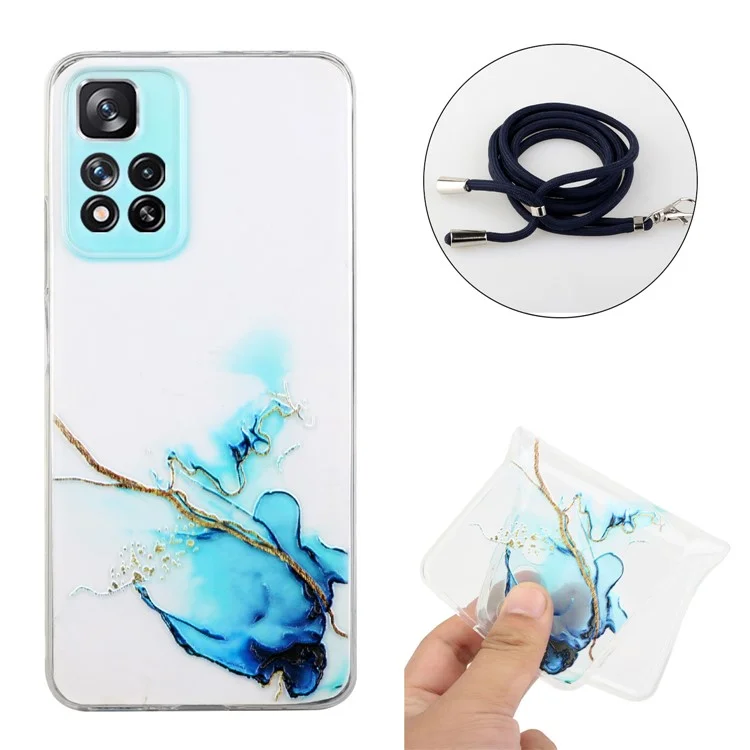 Soft TPU Case Marble Pattern Embossment Protective Cover with Adjustable Long Lanyard for Xiaomi Redmi Note 11 Pro 5G (China) (MediaTek)/Note 11 Pro+ 5G - Blue