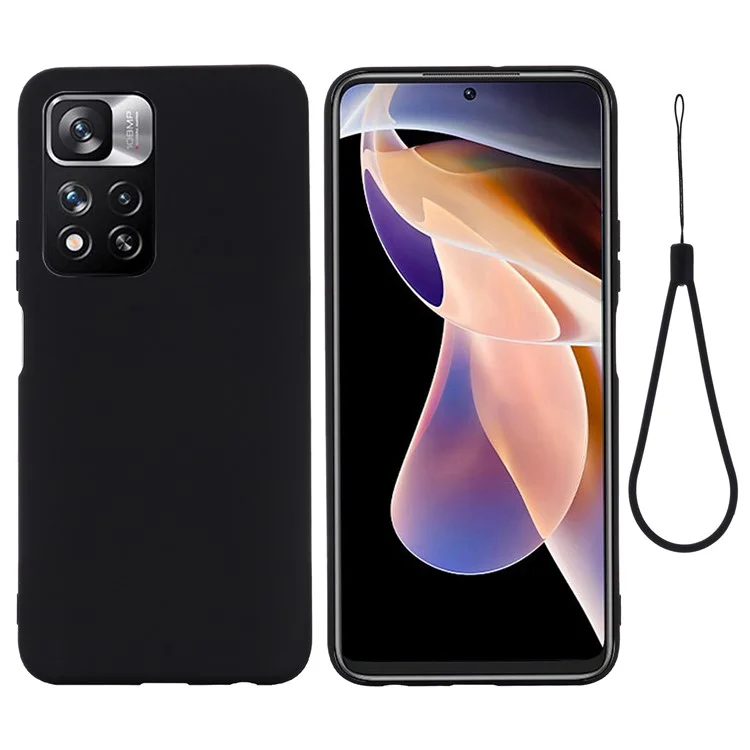 Smooth Touch Liquid Silicona Delgada de Microfibra Suave Case Protector Con Correa Para Xiaomi Redmi Note 11 Pro 5G (China) (MediaTek)/11 Pro+ 5G - Negro